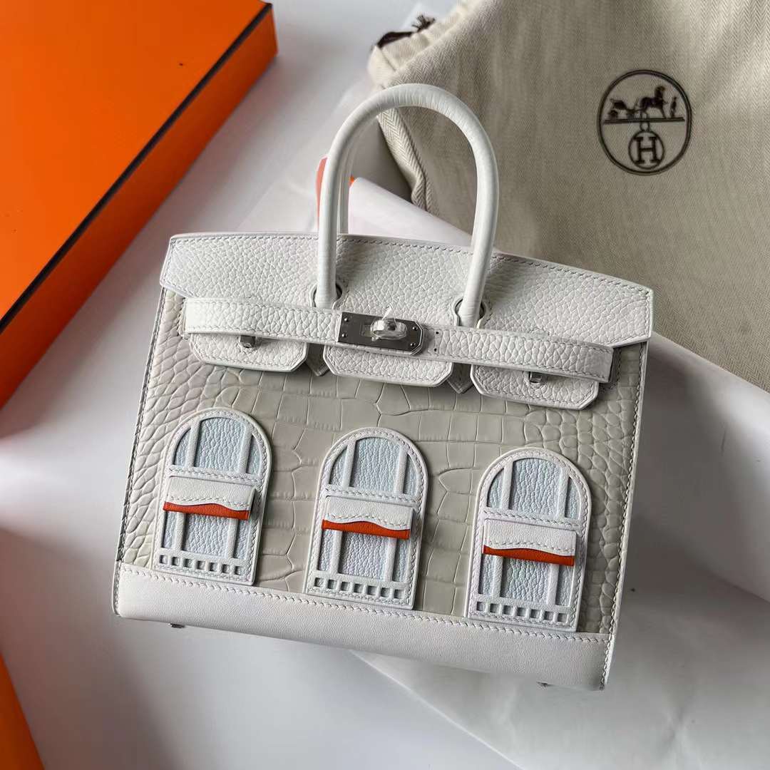 Uncle Bench Hermes Birkin Small house Alligator & Swift White Silver Hardware Phw 20cm Full Handmade